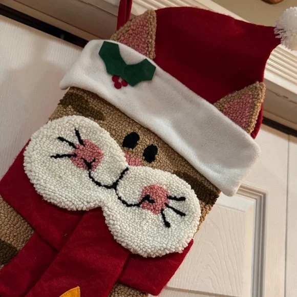 Glitzhome 22 in.  3D Cat Hooked Stocking - Picture 5 of 6